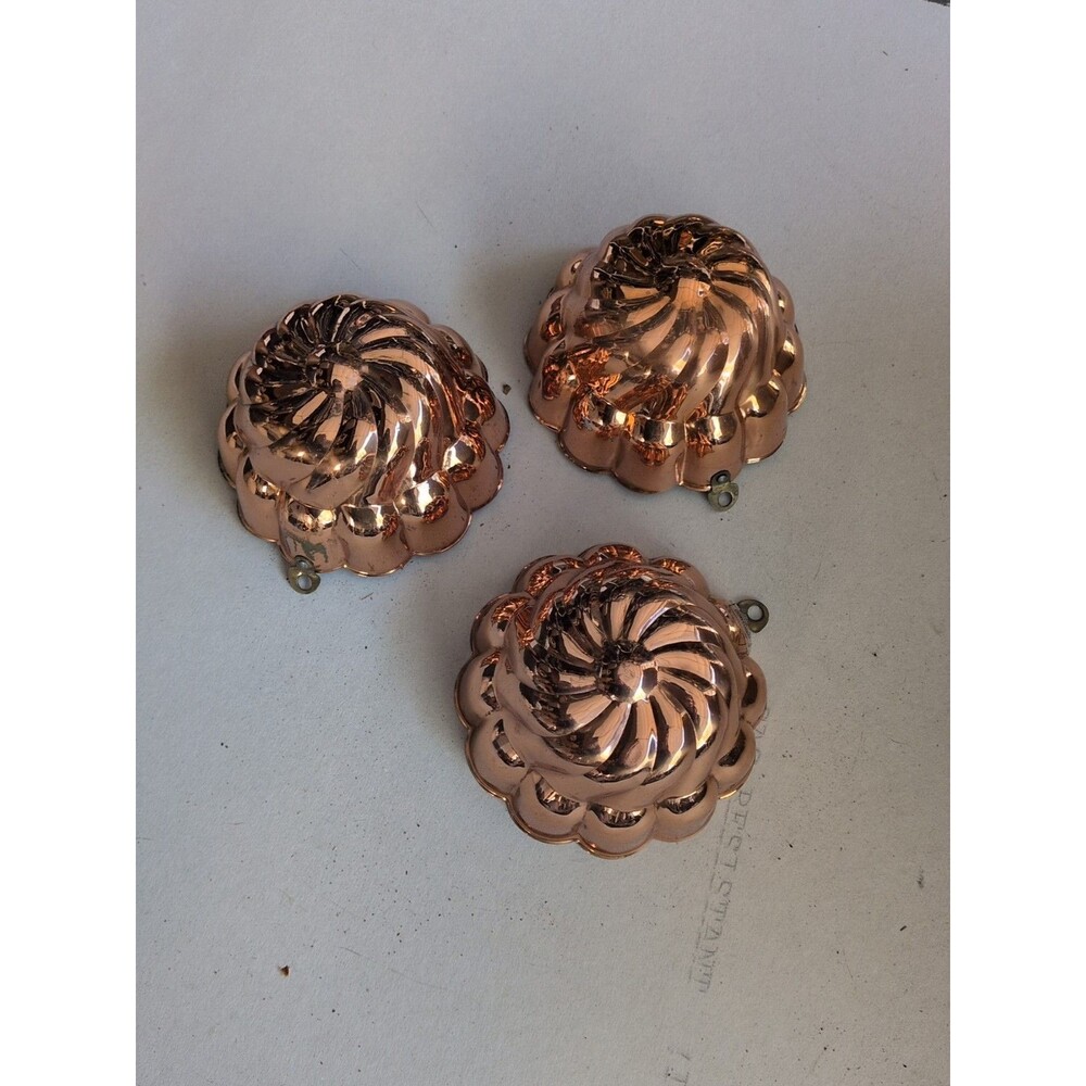 Metalutil Portugal 3 Copper  Jello Mold Baking Fluted Scalloped French Country